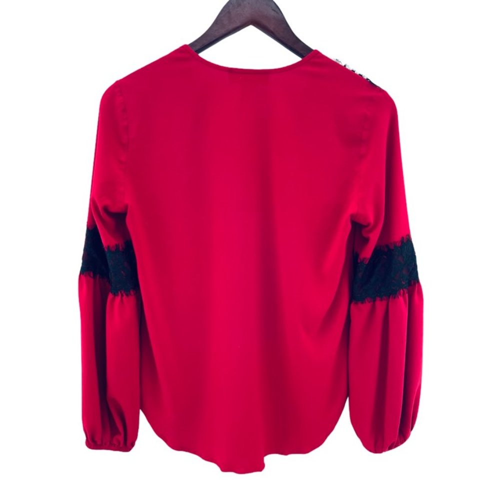 Karen Kane Red With Black Lace Rayon Blouse Sz XS - Picture 2 of 11